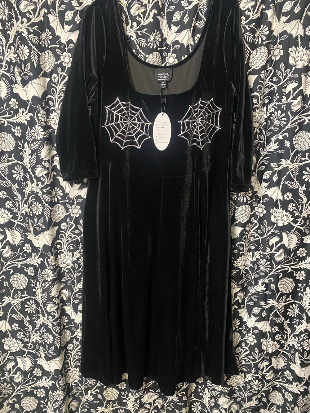 Unique Vintage Velvet/Rhinestone Dress with Pockets NWT